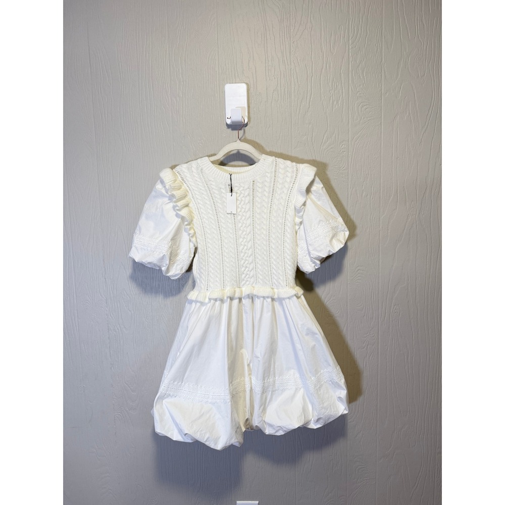 MABLE • NWT Ariana Sweater Bubble Skirt Mini Dress White Cable Knit Sz Medium - Picture 4 of 13